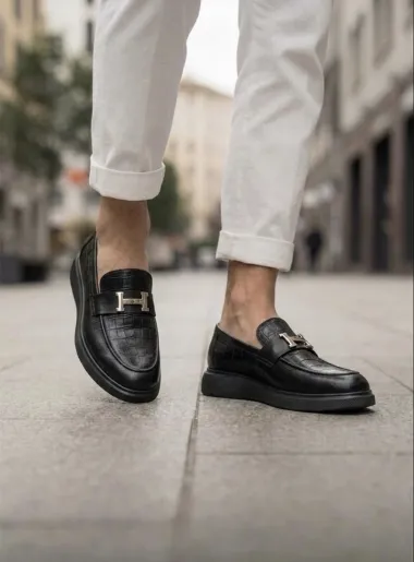 Mocasini barbati H, casual, negri, piele eco, comozi , H01